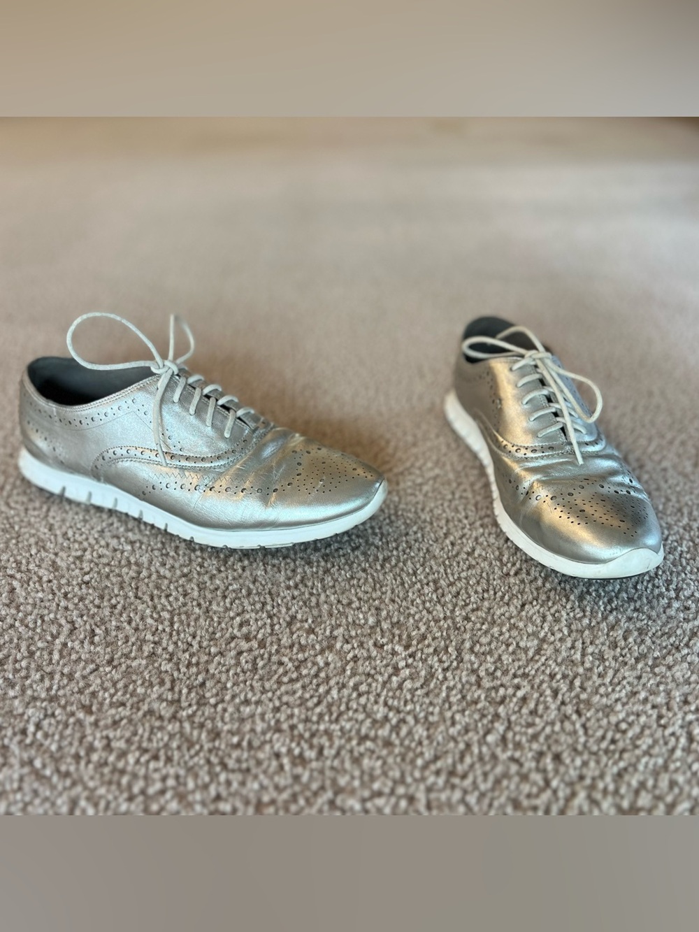 Cole Haan Metallic Silver Lace-Up Comfort Sneakers